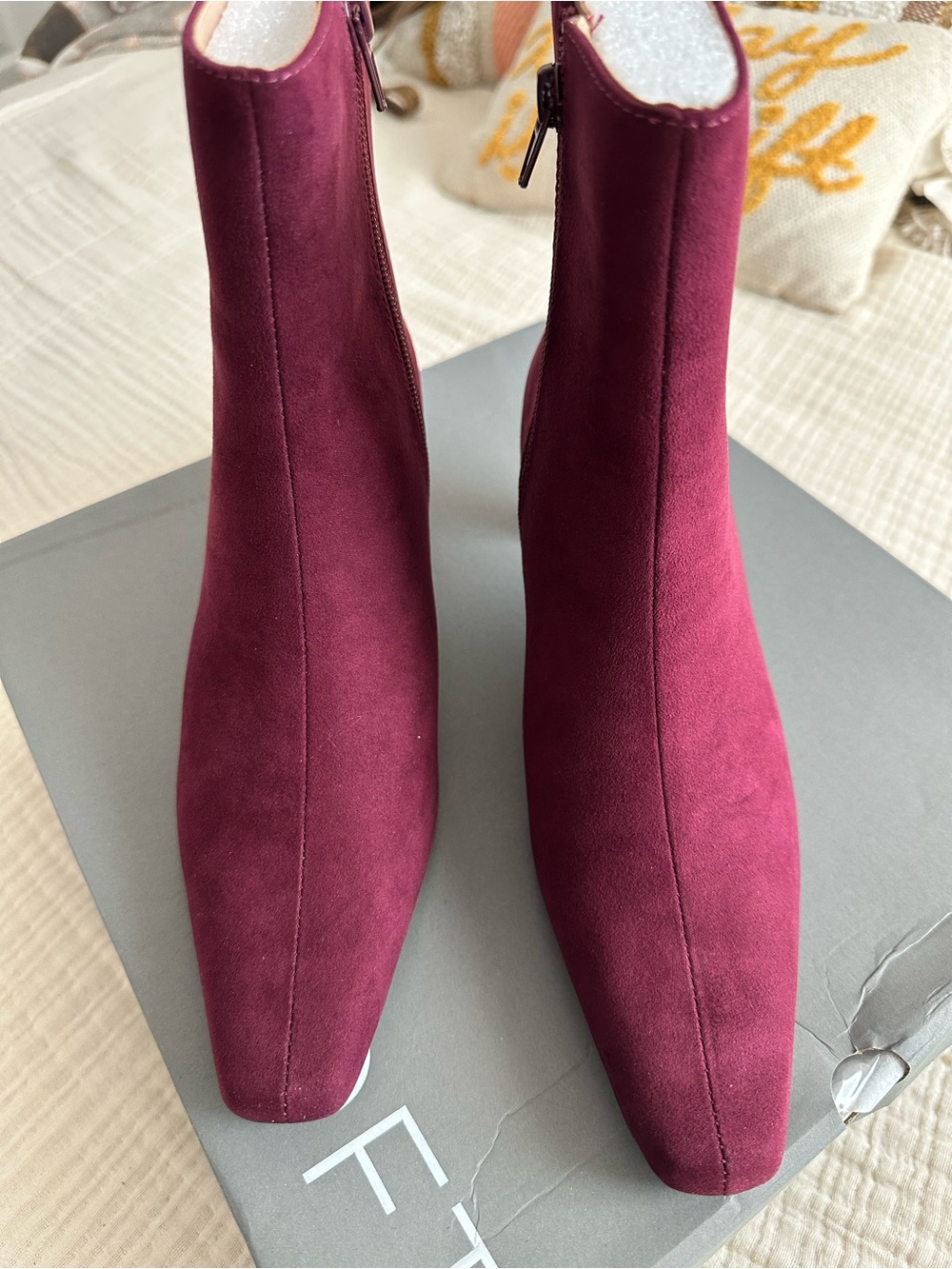 LOFT Burgundy Suede-like Ankle Booties snipped toed, 6 1/2